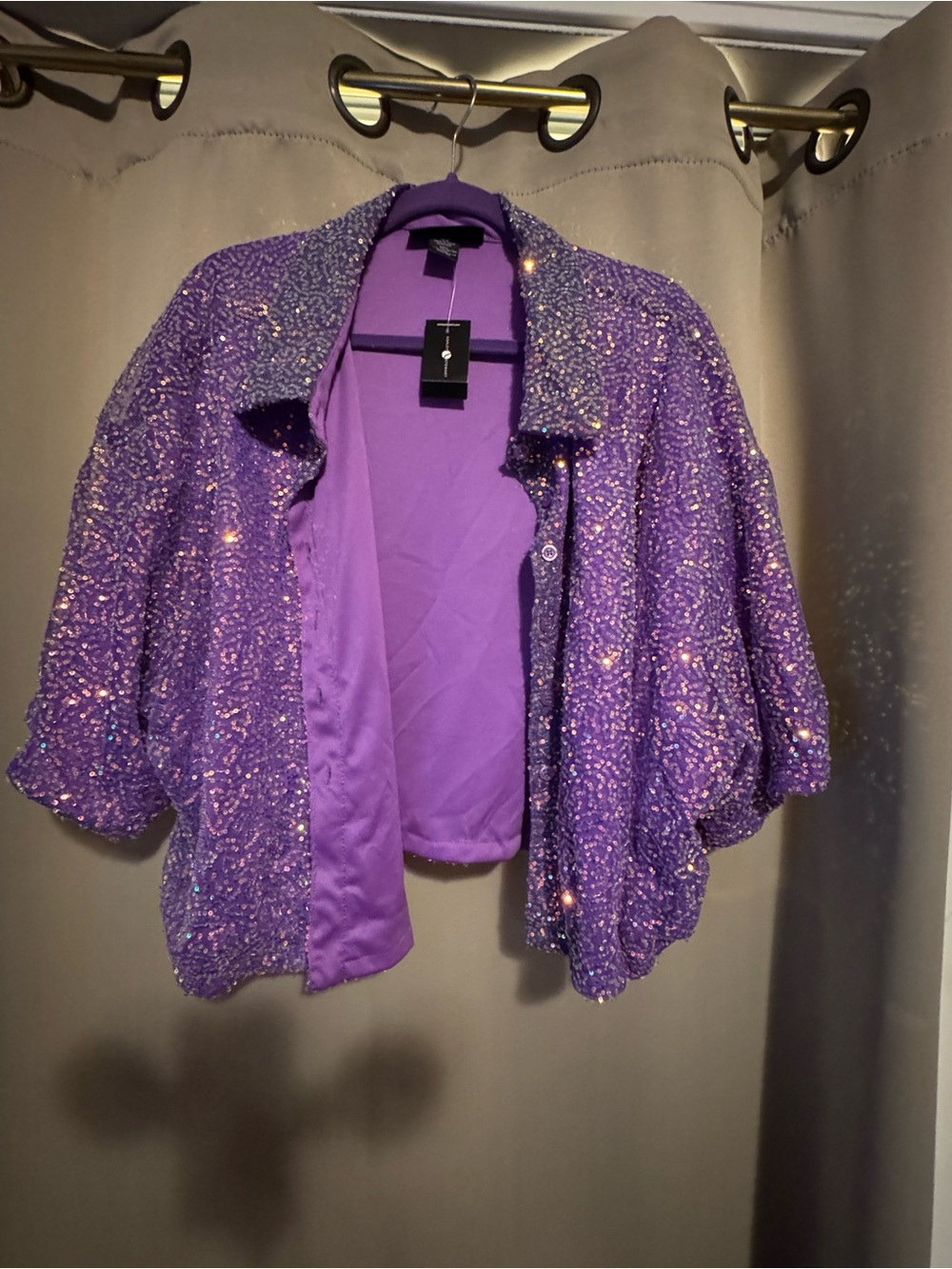 Women's Sequin Purple Crop Jacket - Elegant Evening Coat with Shorts